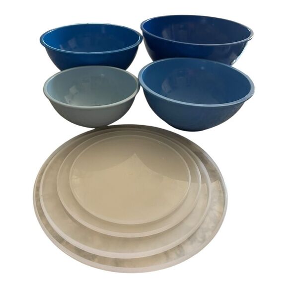 4 Martha Stewart Collection Melamine Nesting Bowl Set Mixing Bowls & Lids Blue - Picture 3 of 4